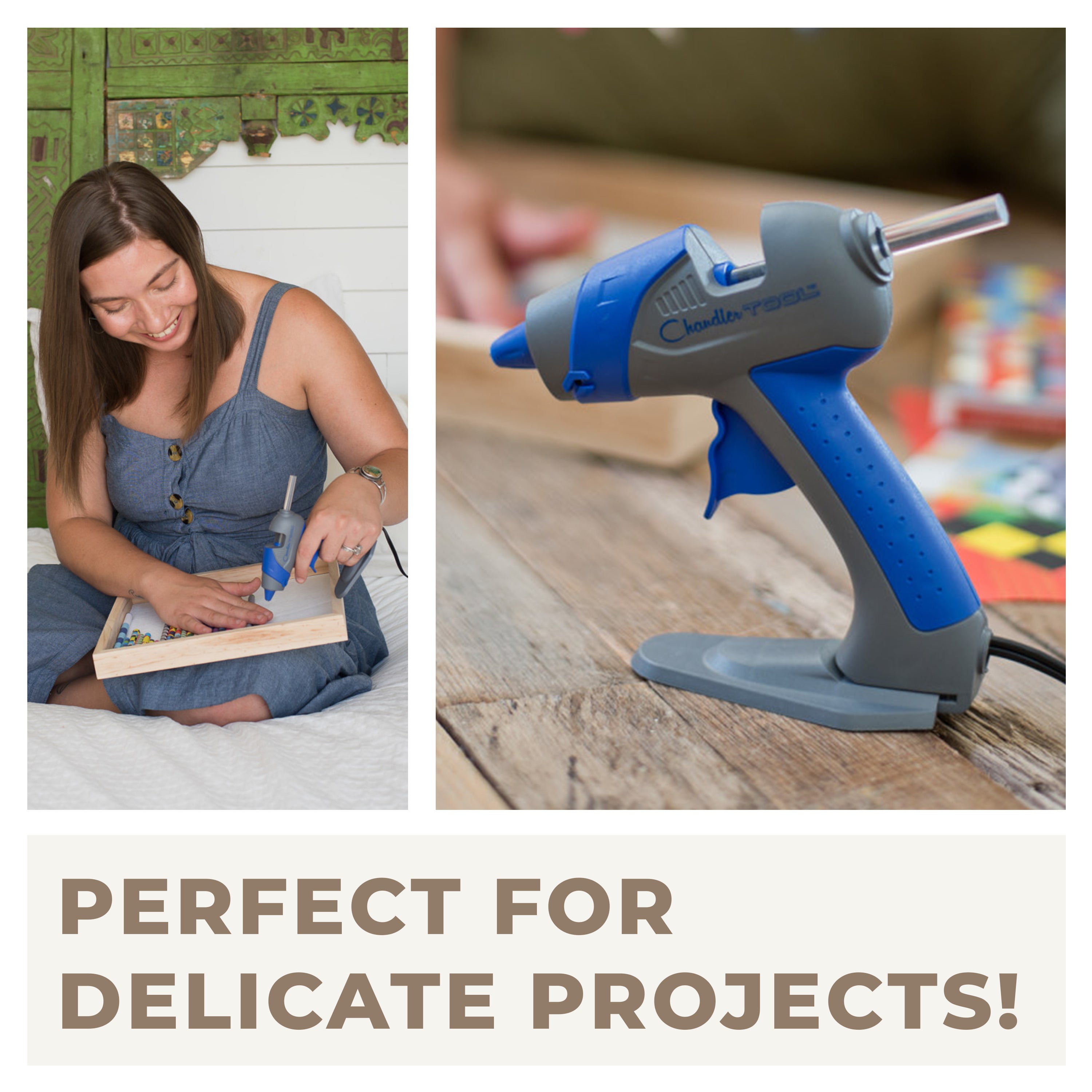 Chandler Tool Mini Glue Gun - 25 Watt - Hot Glue Sticks & Patented Base Stand Included - for Arts Crafts School Home Repair DIY (Blue)